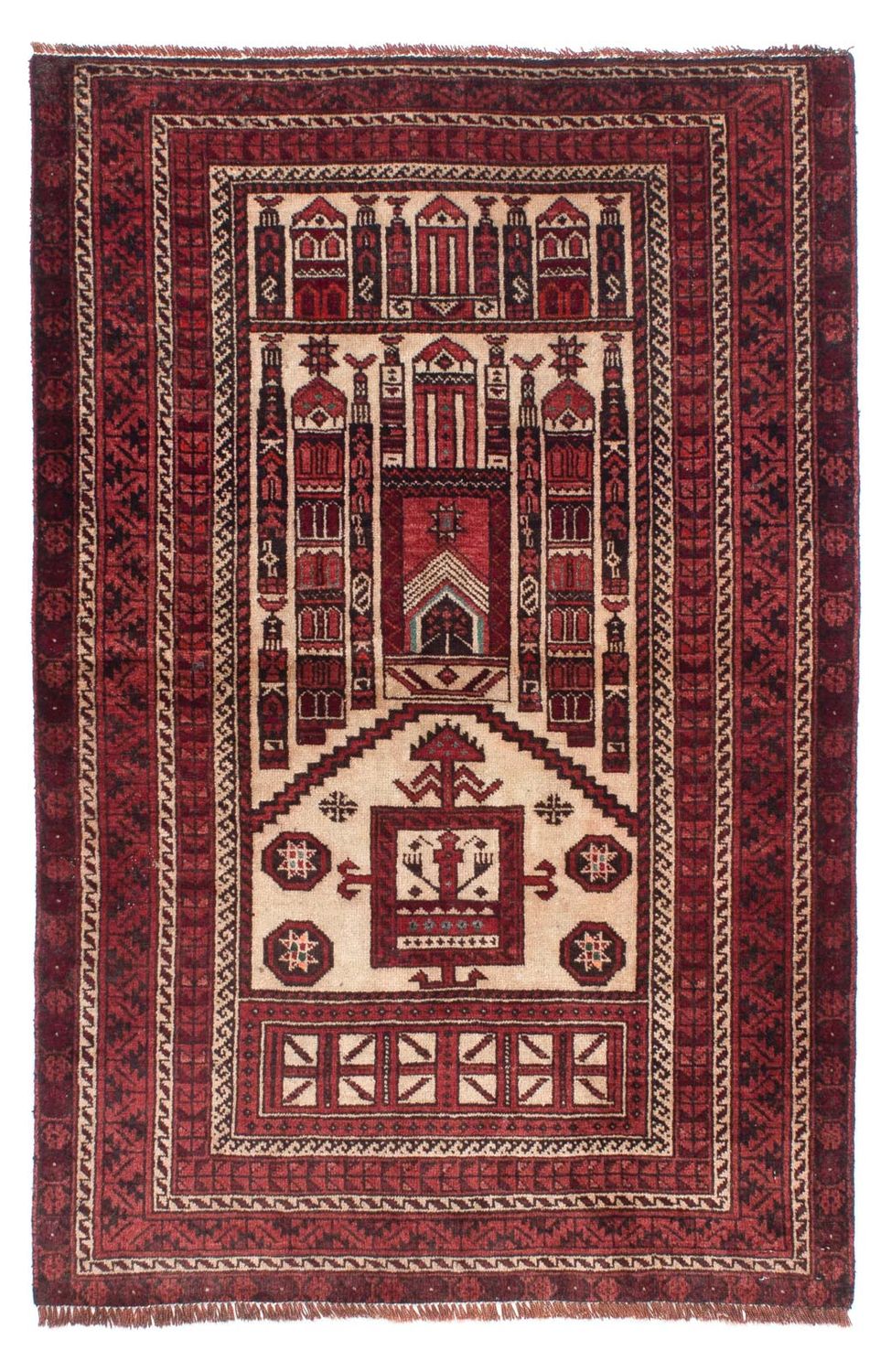 Baluch-tæppe - 138 x 89 cm - mørkerød