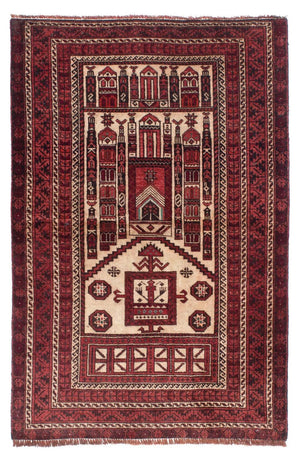 Baluch-tæppe - 138 x 89 cm - mørkerød