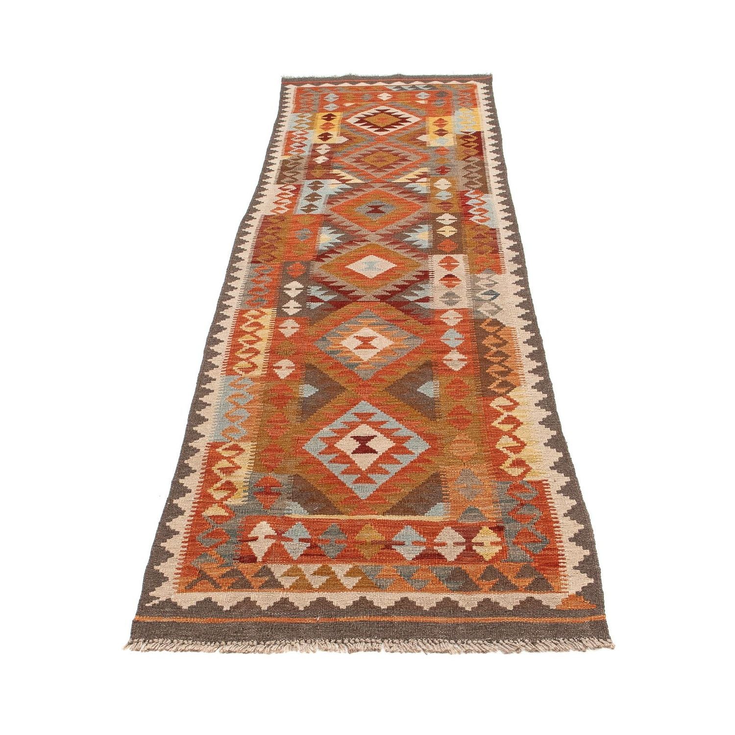 Løber Kelim Carpet - Splash - 296 x 76 cm - lysrød