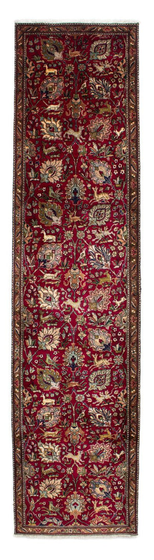 Løber Persisk tæppe - Tabriz - 385 x 90 cm - mørkerød