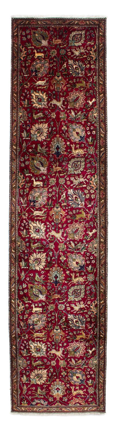 Løber Persisk tæppe - Tabriz - 385 x 90 cm - mørkerød