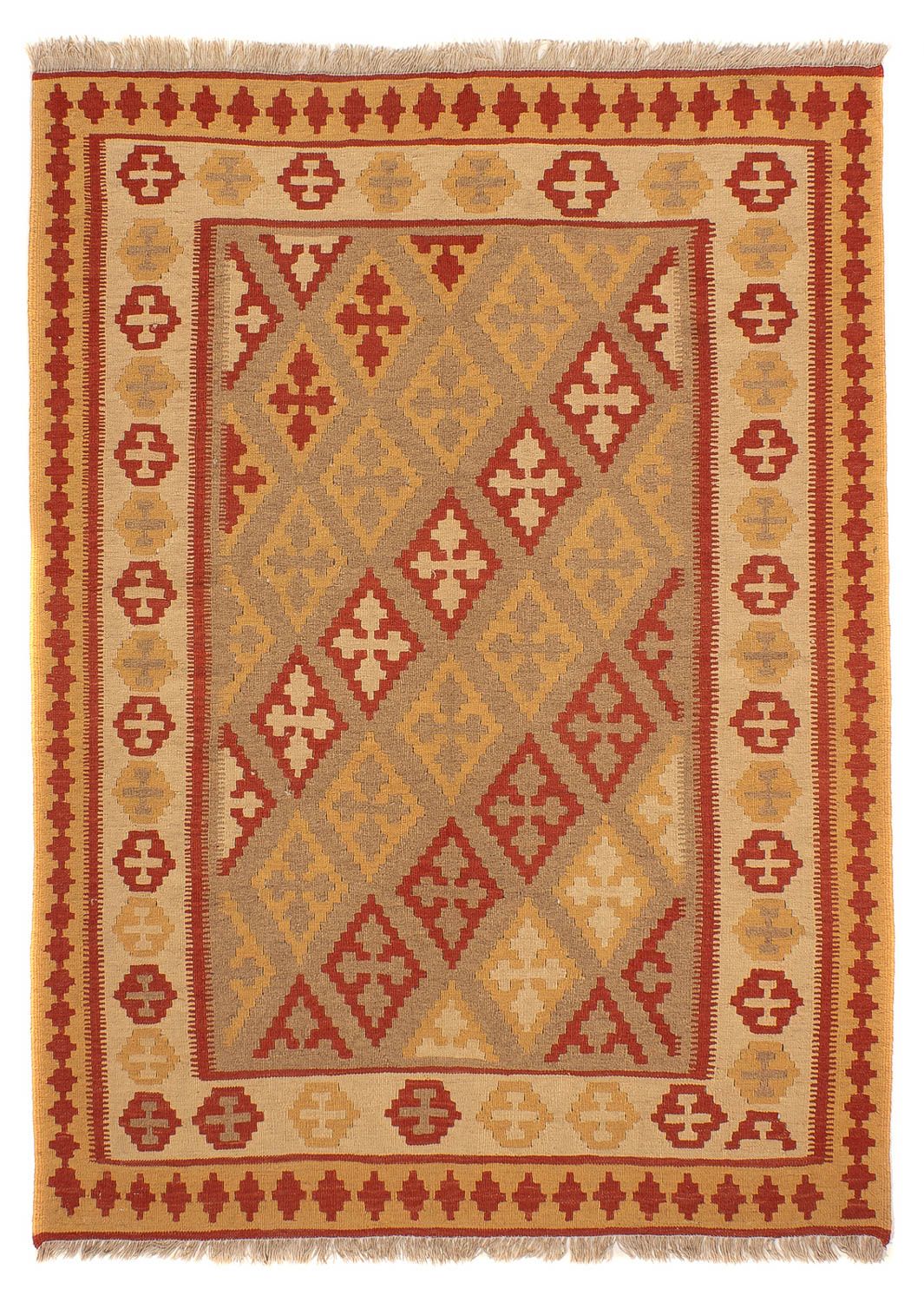 Kelim-tæppe - orientalsk - 198 x 146 cm - lys brun