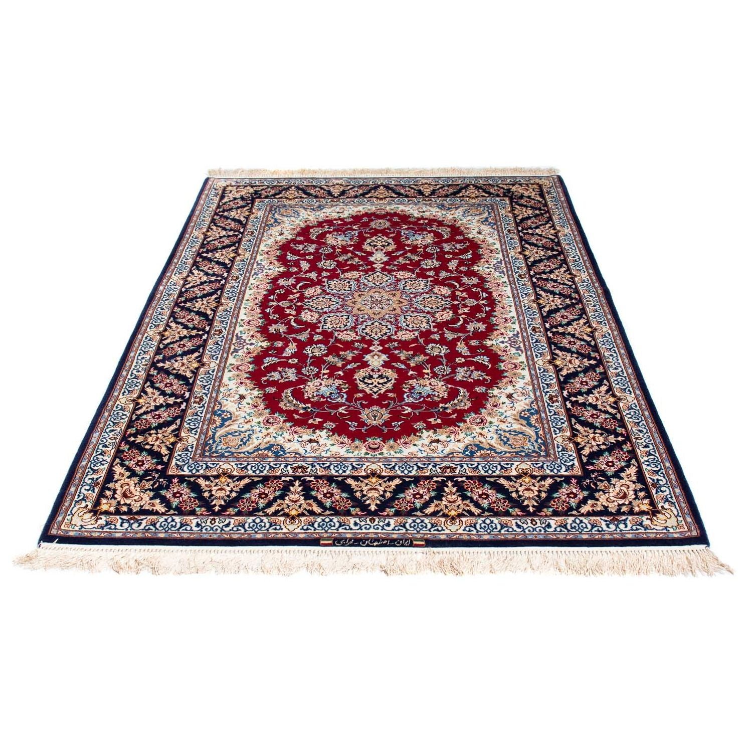 Persisk tæppe - Isfahan - Premium - 194 x 131 cm - mørkerød