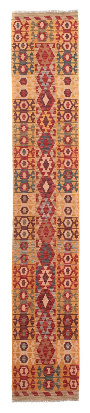 Løber Kelim Carpet - Splash - 394 x 70 cm - flerfarvet
