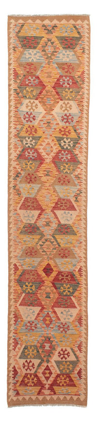 Løber Kelim Carpet - Splash - 390 x 76 cm - lysrød