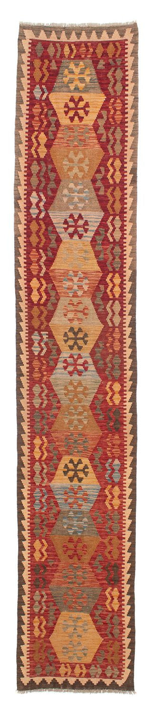 Løber Kelim Carpet - Splash - 389 x 76 cm - rød