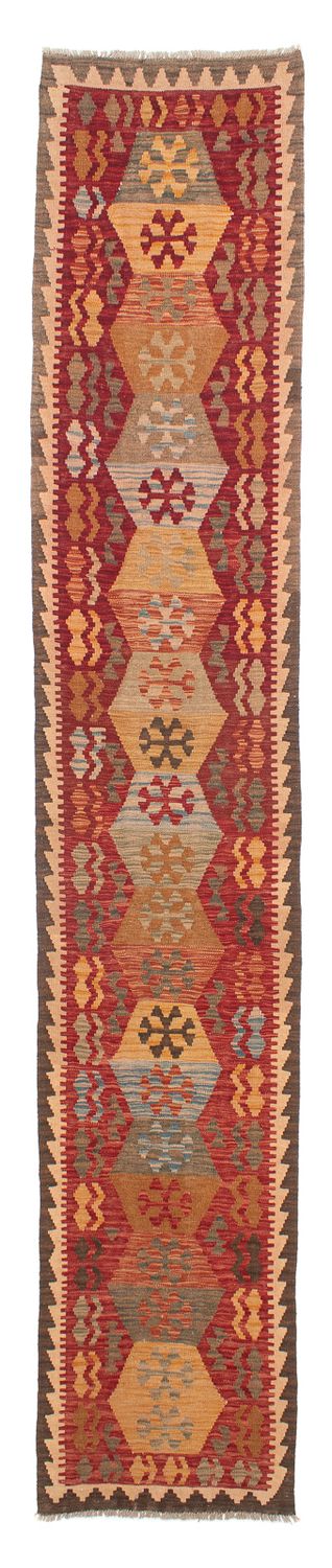 Løber Kelim Carpet - Splash - 389 x 76 cm - rød