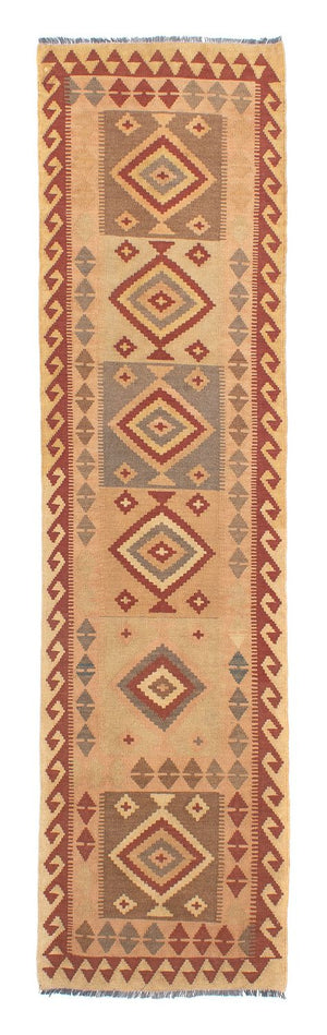 Løber Kelim Carpet - Splash - 301 x 80 cm - lys brun