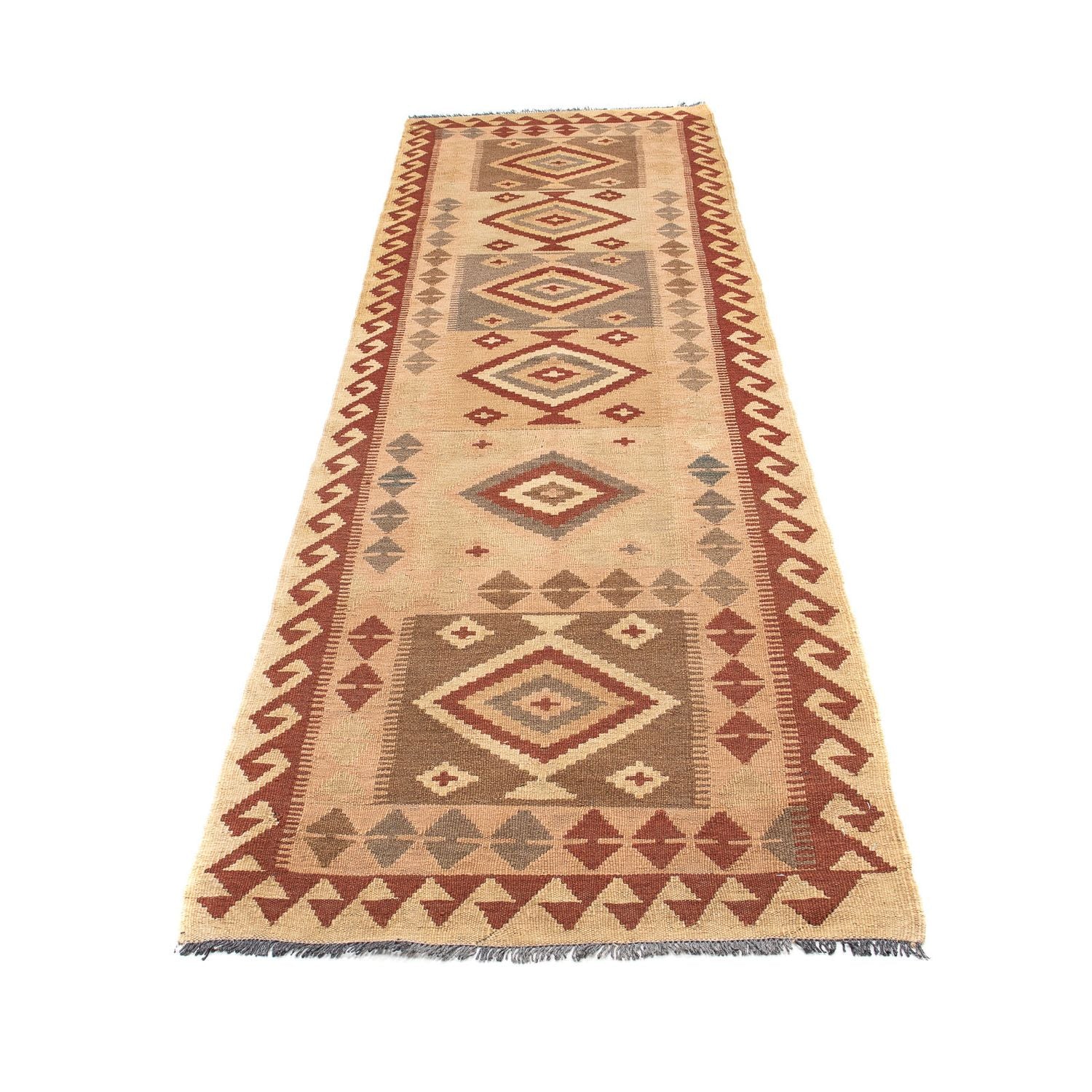 Løber Kelim Carpet - Splash - 301 x 80 cm - lys brun