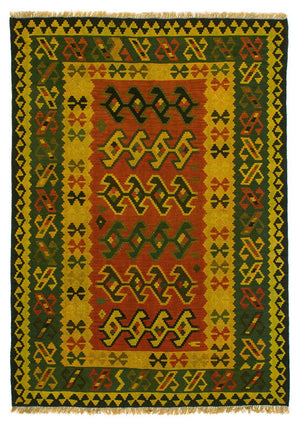 Kelim-tæppe - orientalsk - 208 x 150 cm - mørkegrøn