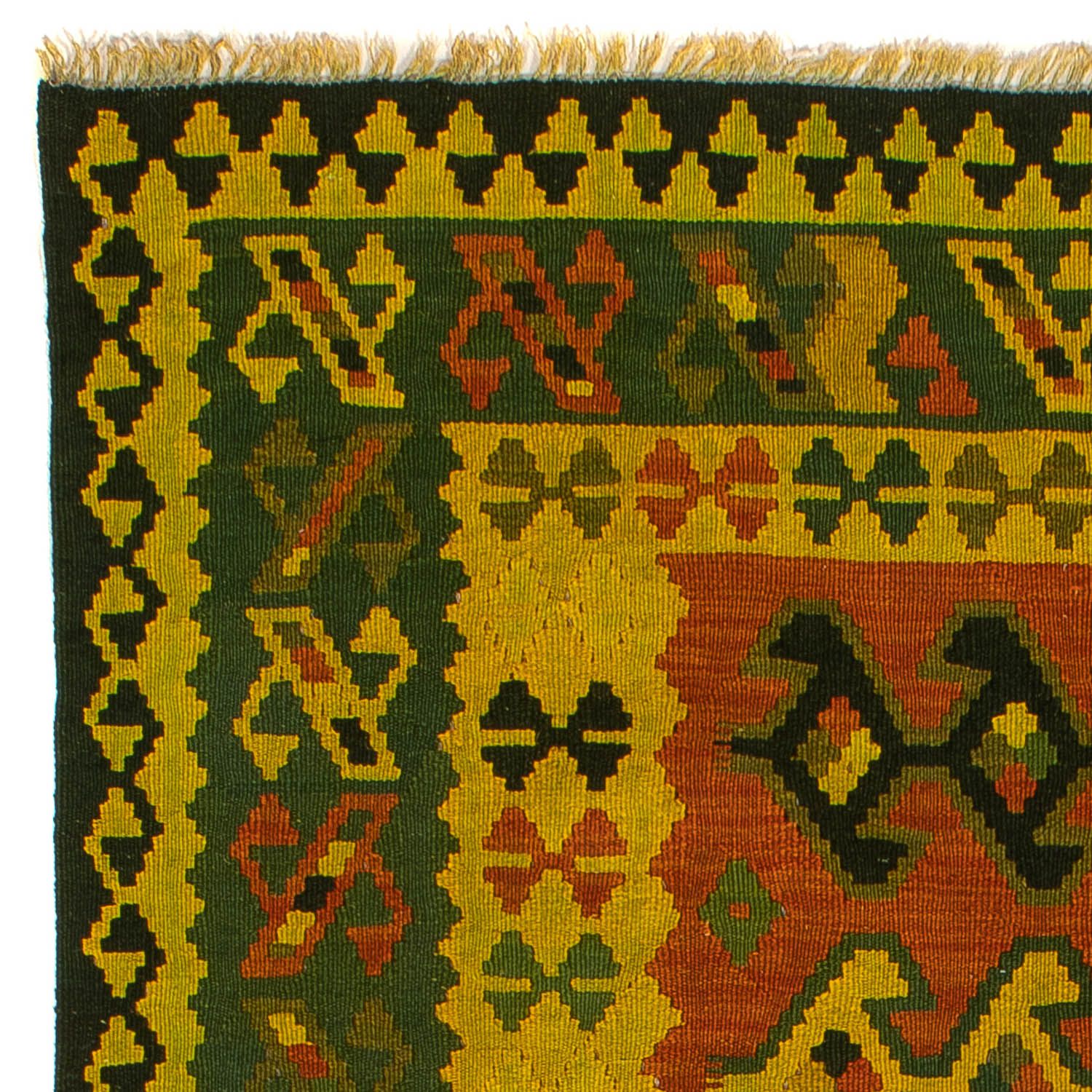 Kelim-tæppe - orientalsk - 208 x 150 cm - mørkegrøn