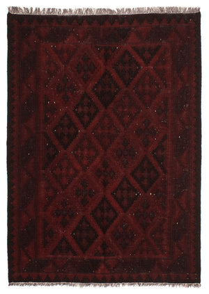 Kelim-tæppe - orientalsk - 193 x 145 cm - mørkerød