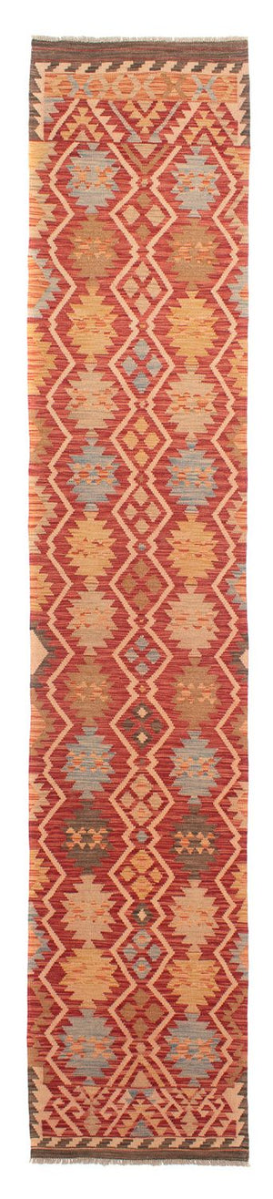 Løber Kelim Carpet - Splash - 384 x 75 cm - rød