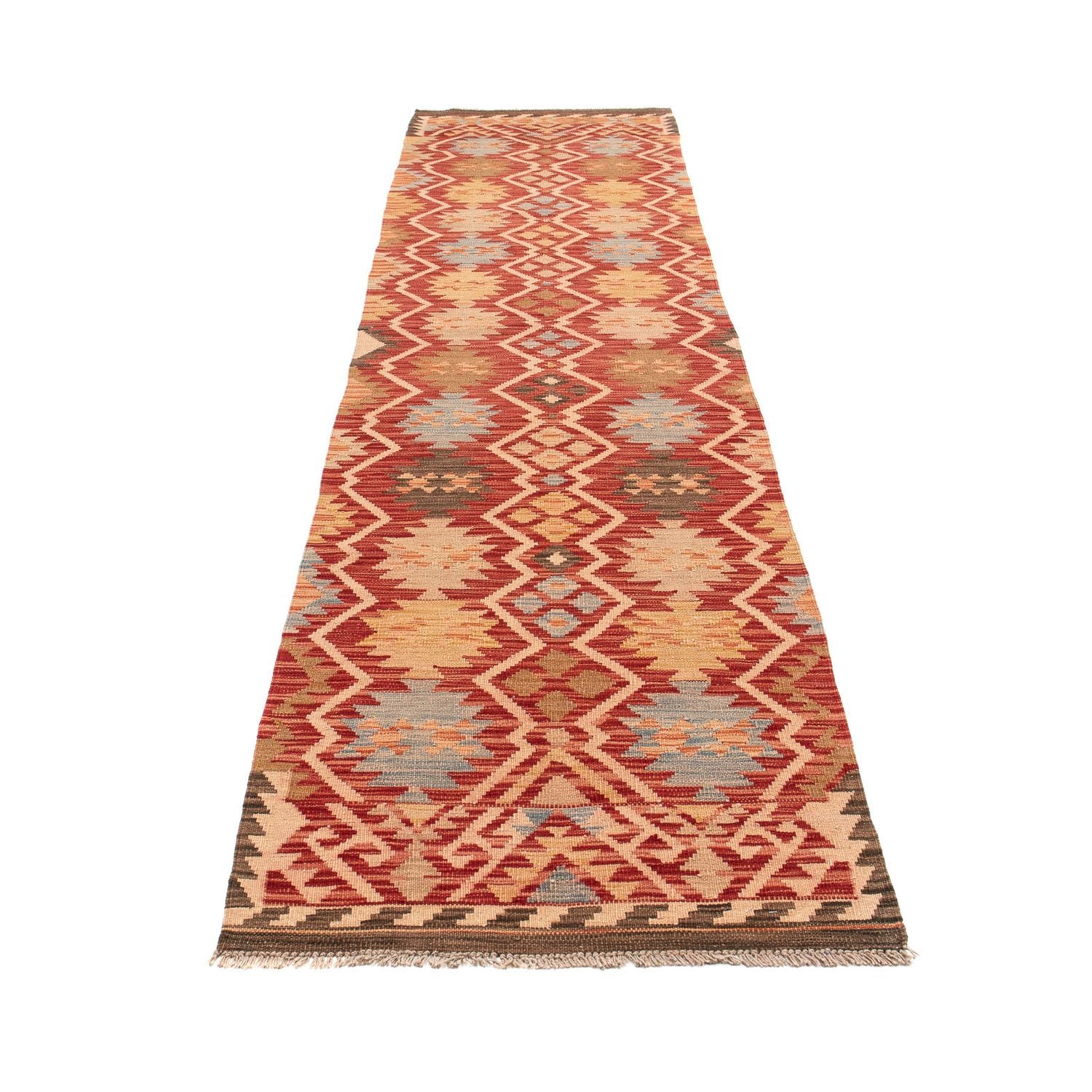 Løber Kelim Carpet - Splash - 384 x 75 cm - rød