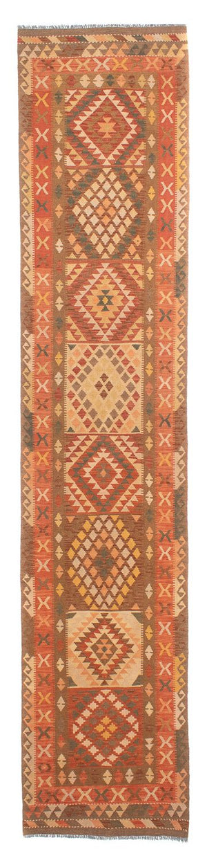 Løber Kelim Carpet - Splash - 407 x 91 cm - lysrød
