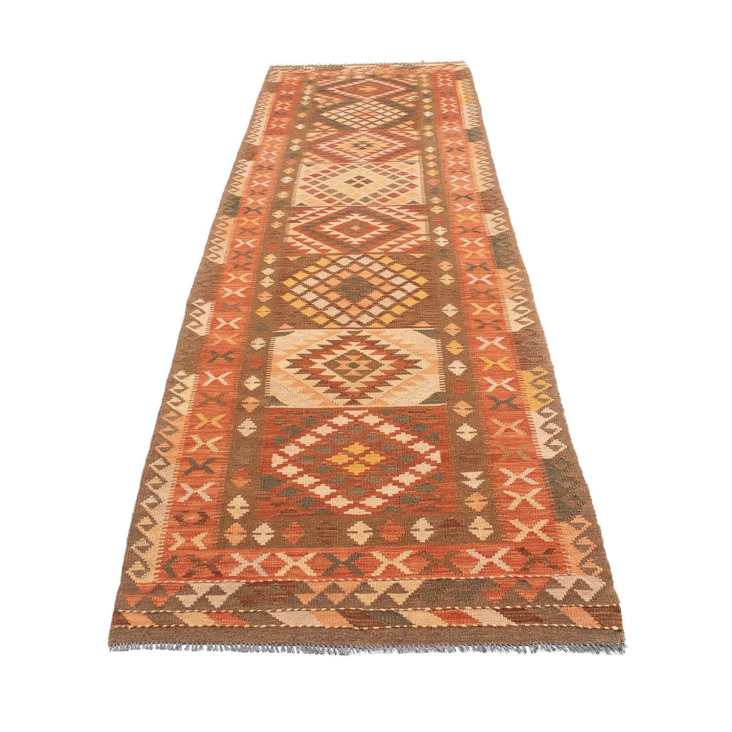 Løber Kelim Carpet - Splash - 407 x 91 cm - lysrød