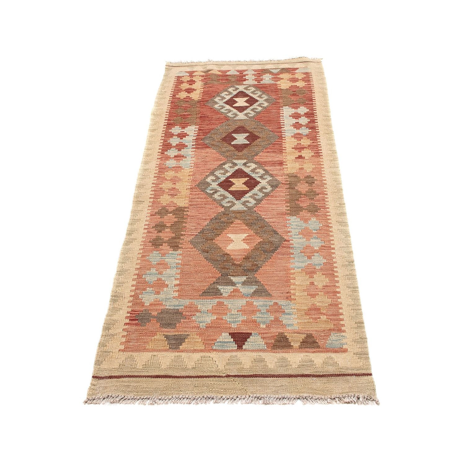 Løber Kelim Carpet - Splash - 202 x 67 cm - lysrød