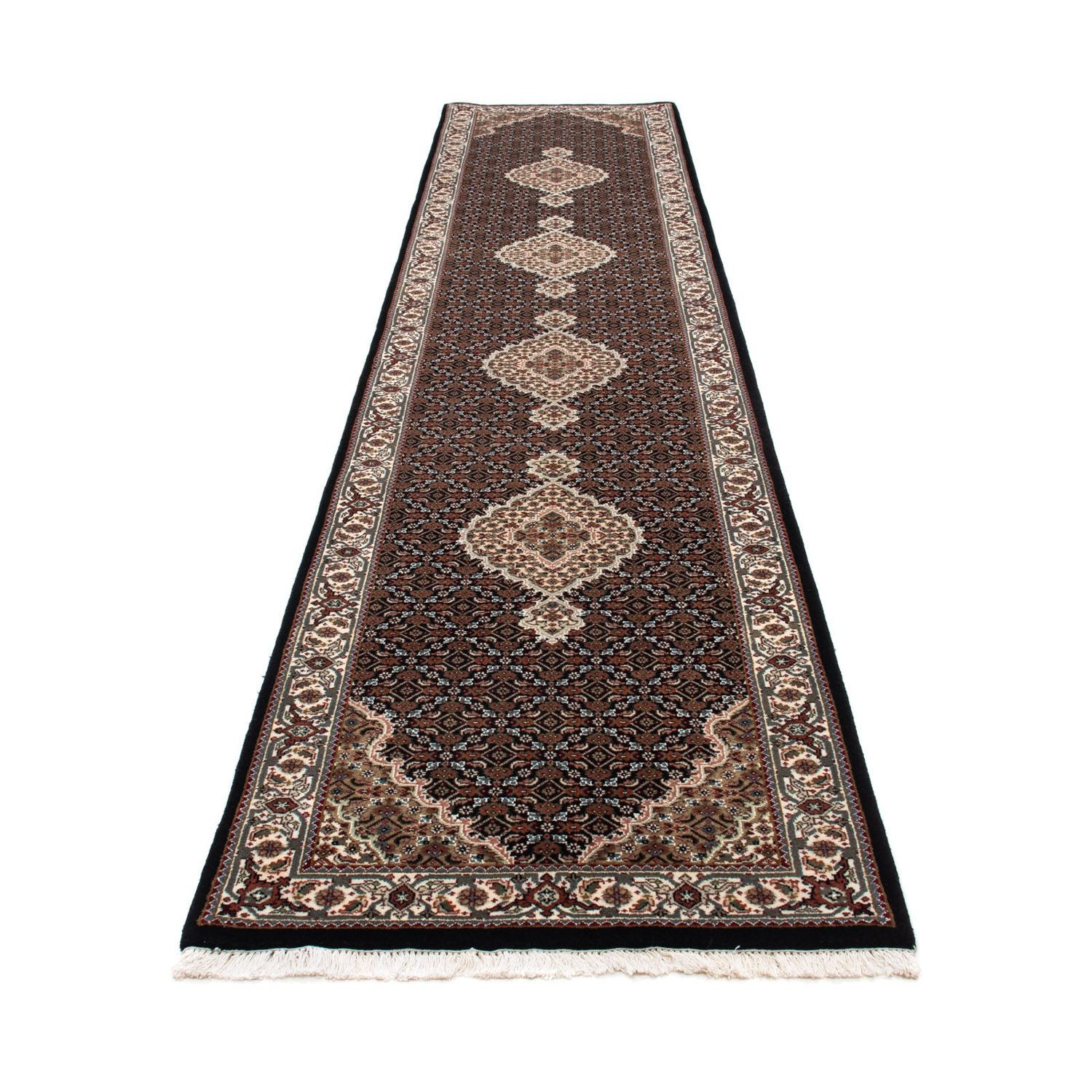 Løber Persisk tæppe - Tabriz - 401 x 82 cm - mørkeblå