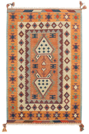 Kelim-tæppe - orientalsk - 212 x 143 cm - flerfarvet