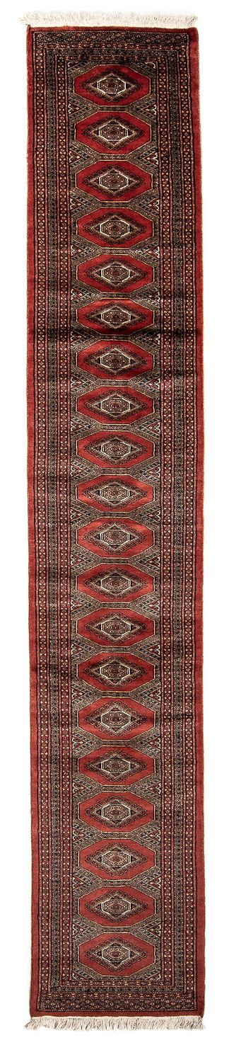 Løber Afghansk tæppe - Bukhara - 400 x 63 cm - mørkerød