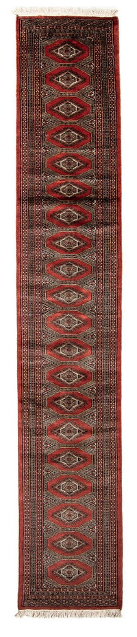 Løber Afghansk tæppe - Bukhara - 400 x 63 cm - mørkerød