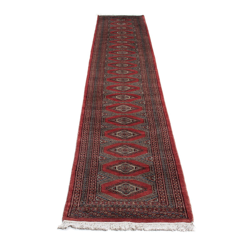 Løber Afghansk tæppe - Bukhara - 400 x 63 cm - mørkerød