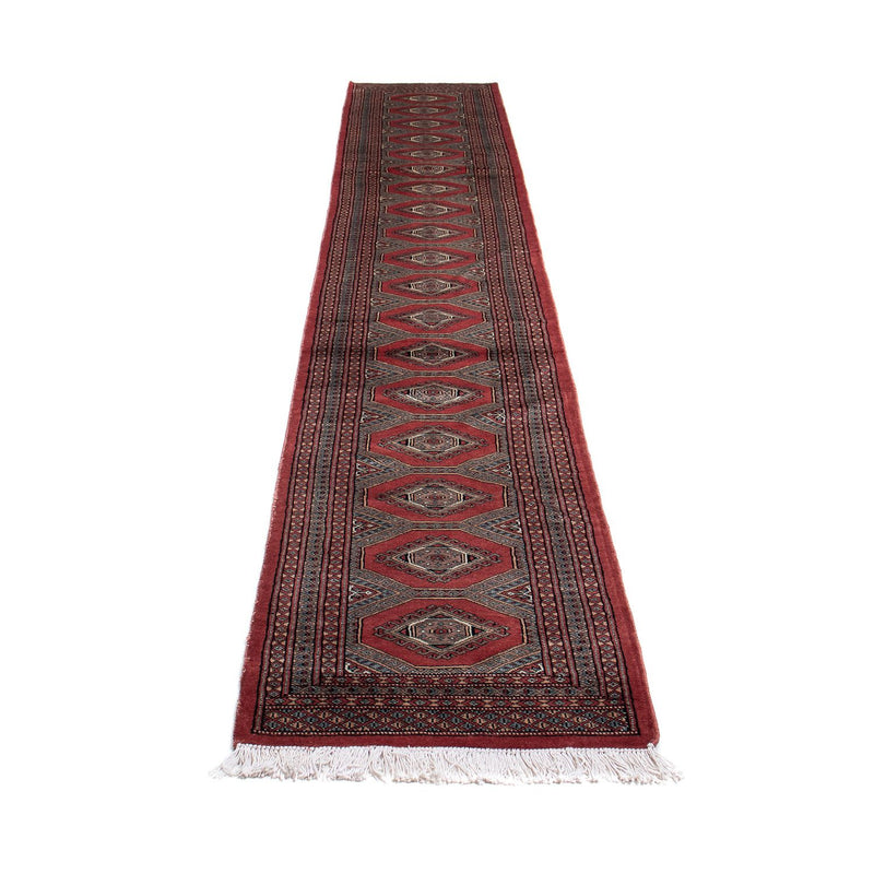Løber Afghansk tæppe - Bukhara - 396 x 64 cm - mørkerød